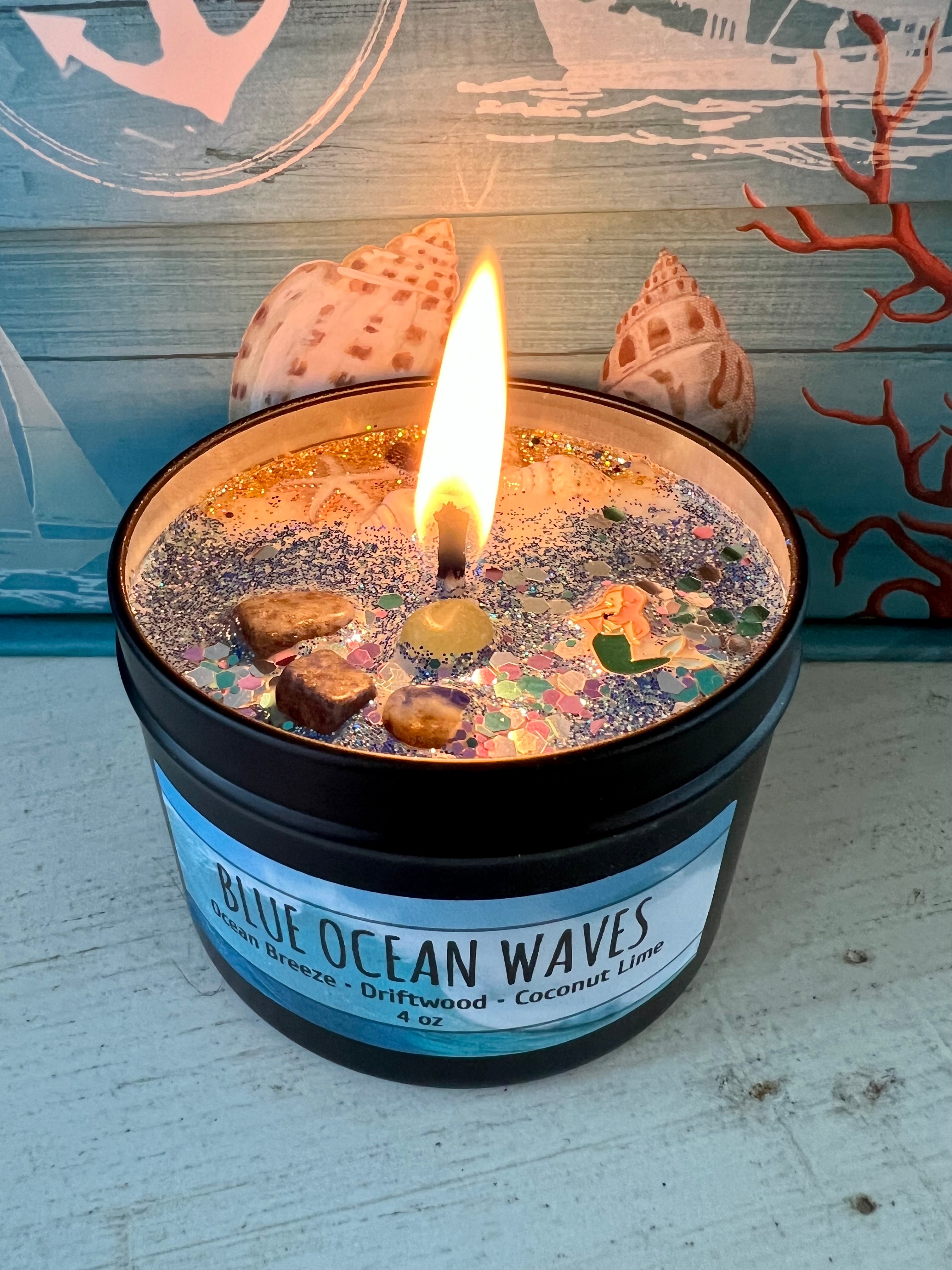 Blue Ocean Waves Candle Tin