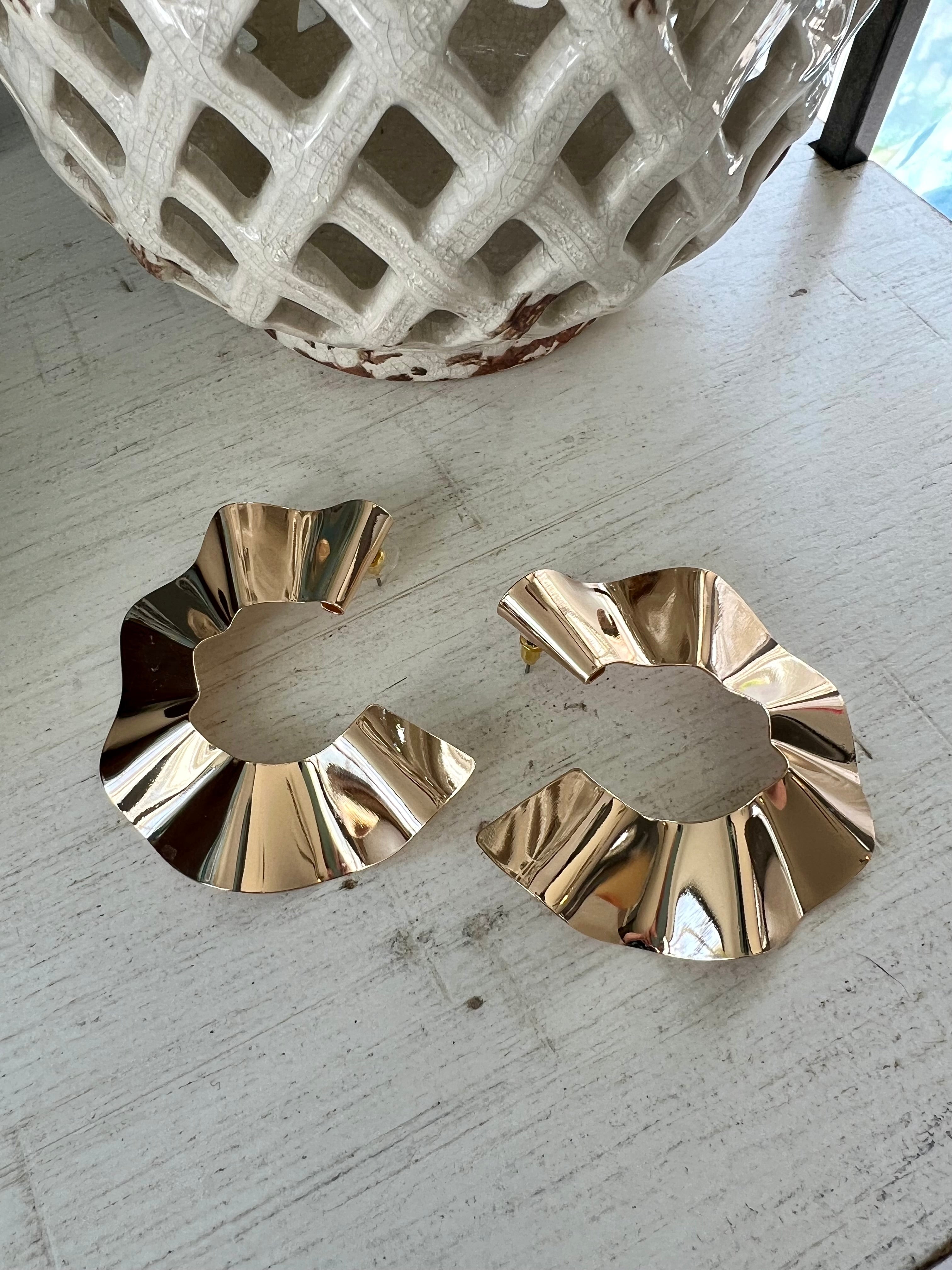 Ruffled Open Circle Earrings