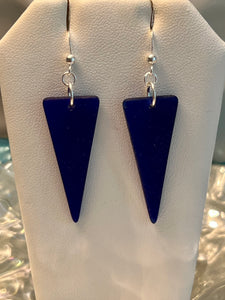 NEW!! Deep Blue Sea Glass Triangle Earrings