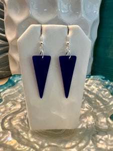 NEW!! Deep Blue Sea Glass Triangle Earrings