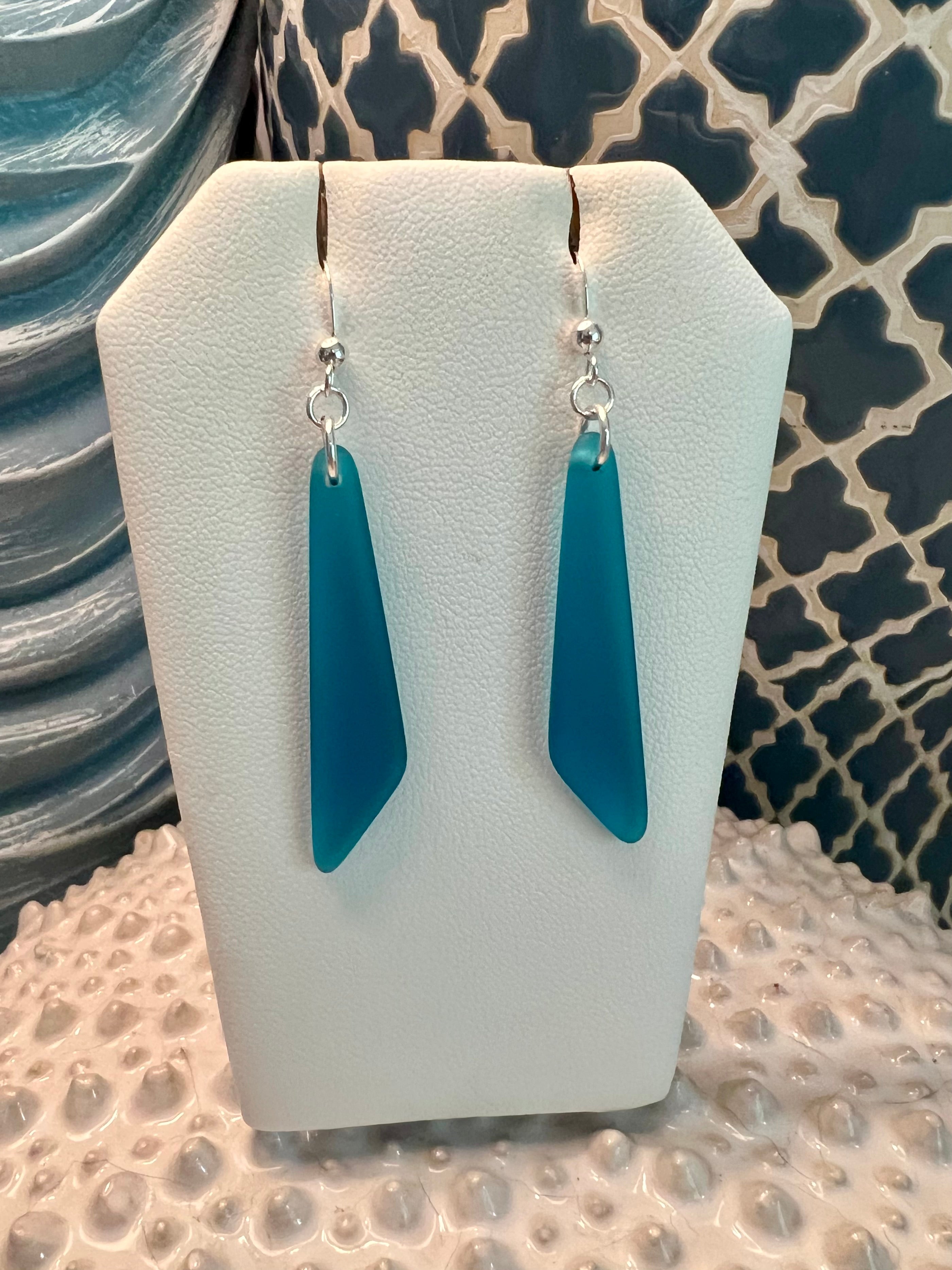 NEW!! Teal Cultured Sea Glass Earrings