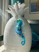 Load image into Gallery viewer, Beachy Blue Glass Seahorse Ornament
