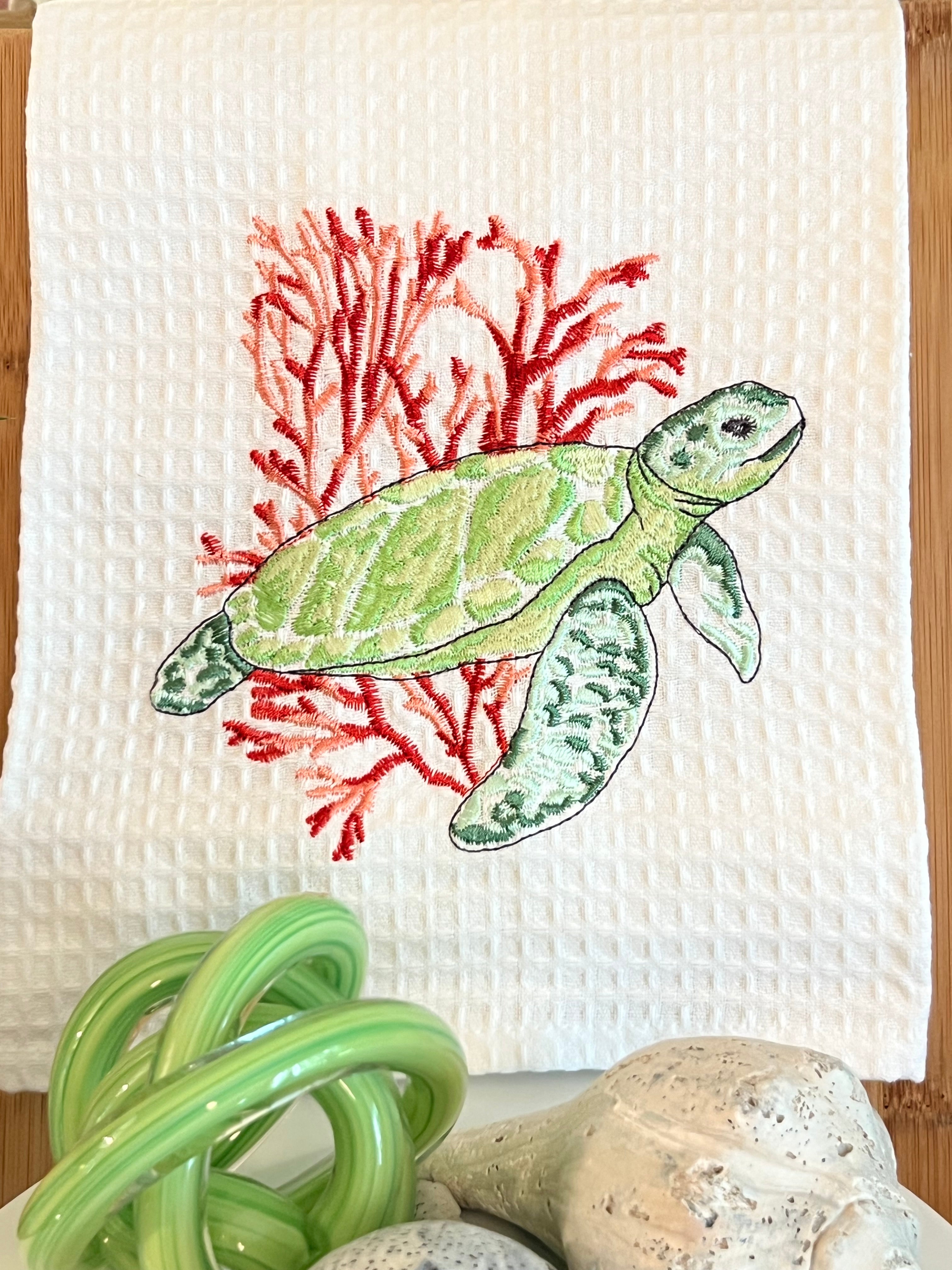 Turtle and Coral Kitchen Towel
