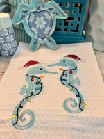 Load image into Gallery viewer, Holiday Cheer Seahorses Kitchen Towel
