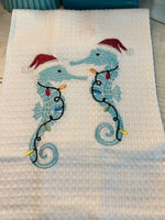 Load image into Gallery viewer, Holiday Cheer Seahorses Kitchen Towel
