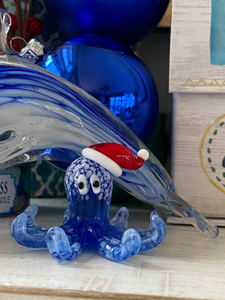 Santa Octopus Mini Glass Figurine