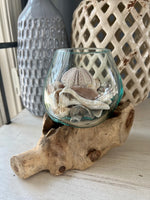 Load image into Gallery viewer, Hand Blown Glass and Driftwood Vase
