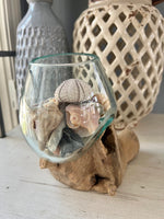 Load image into Gallery viewer, Hand Blown Glass and Driftwood Vase
