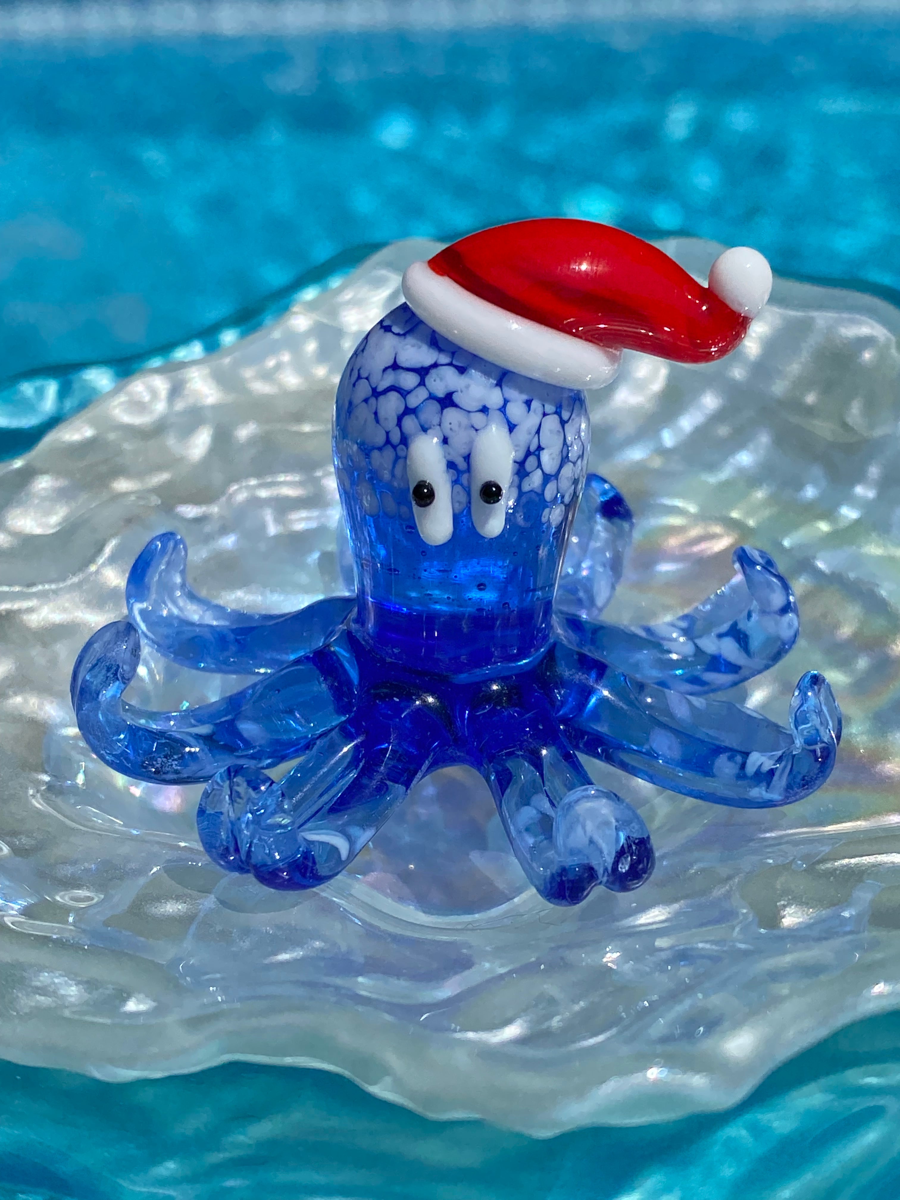 Santa Octopus Mini Glass Figurine