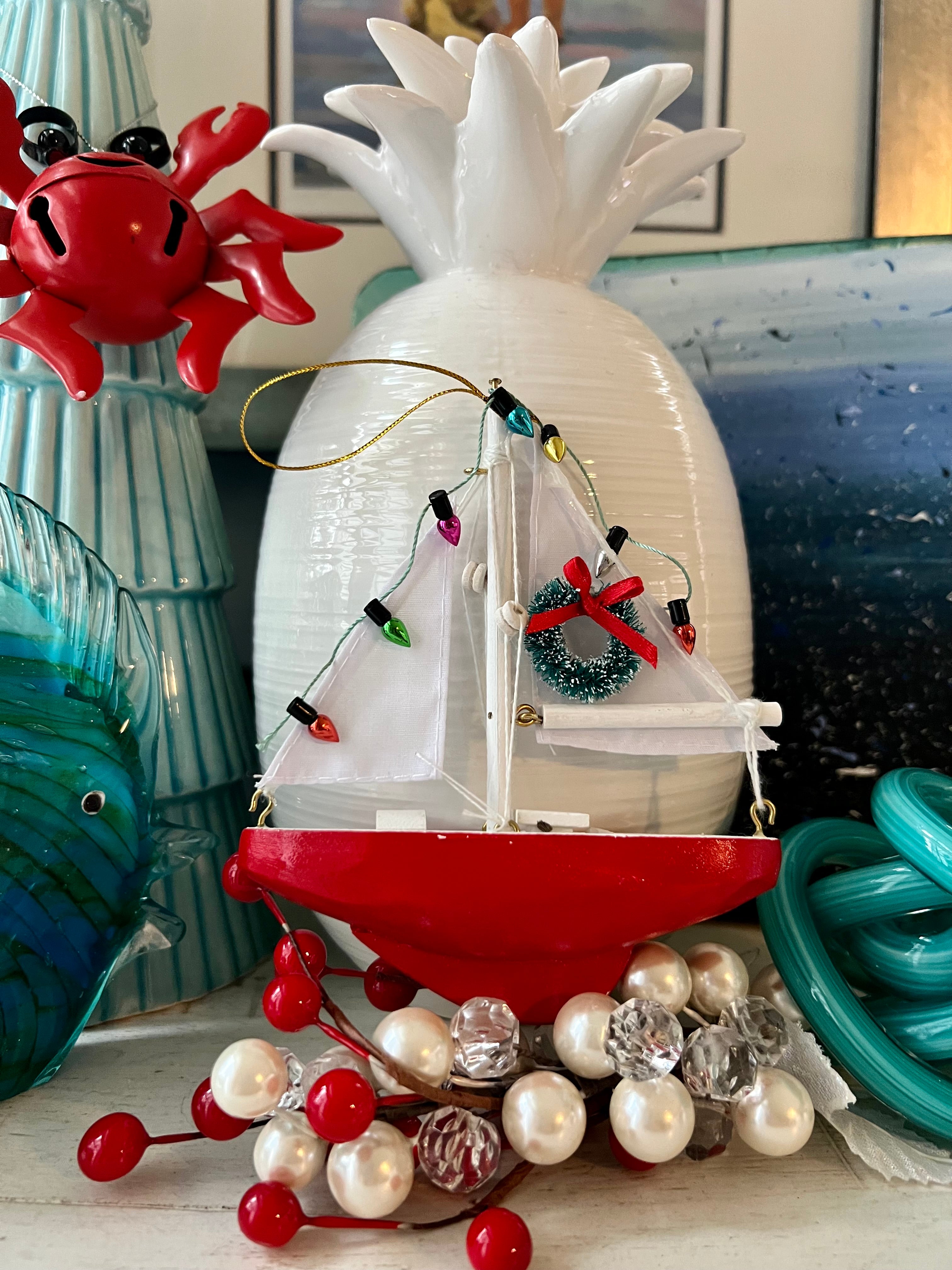 Decked Out Christmas Sailboat Ornament