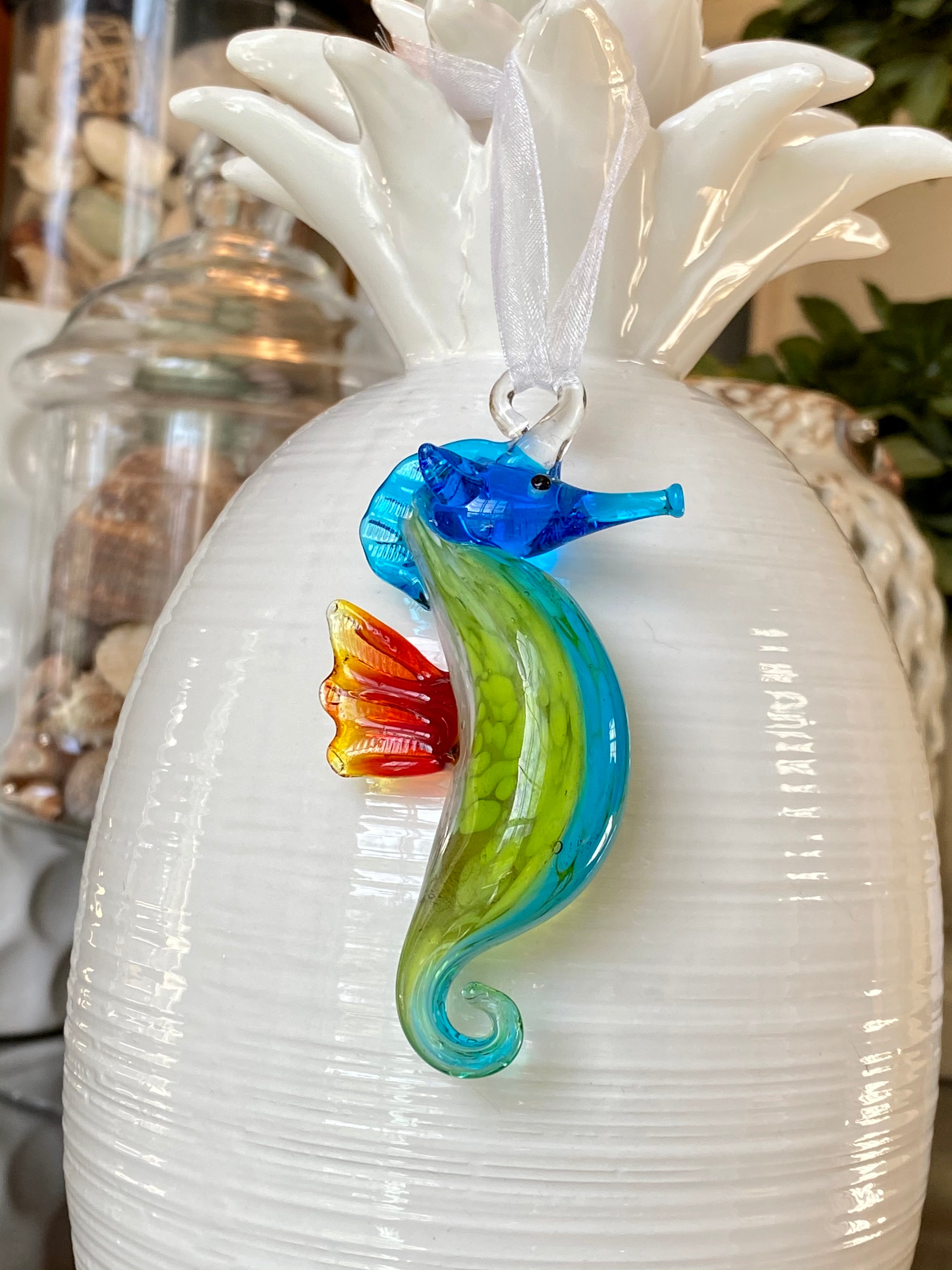 Sunset Seahorse Glass Ornament