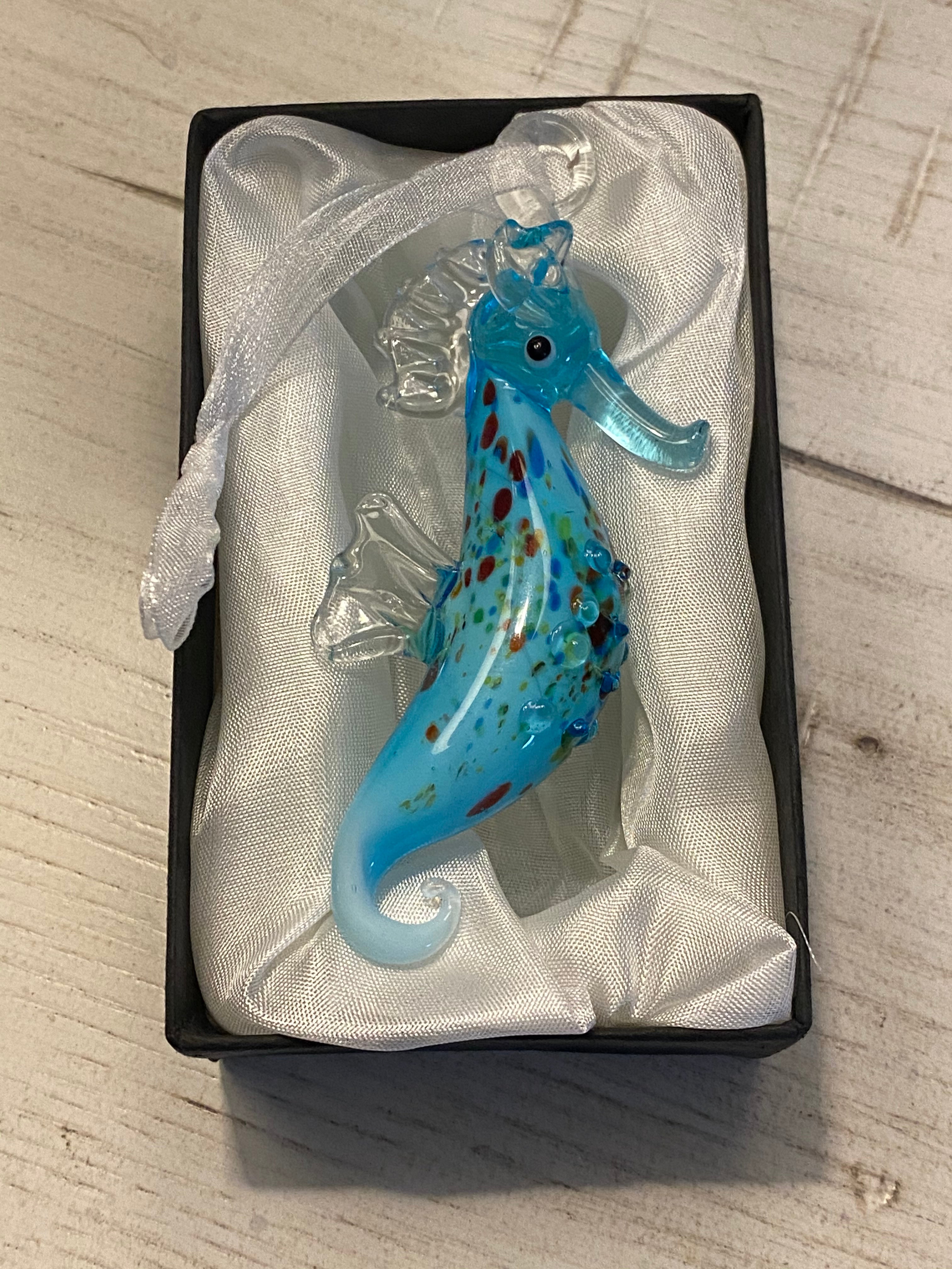 Blue Glass Seahorse Ornament