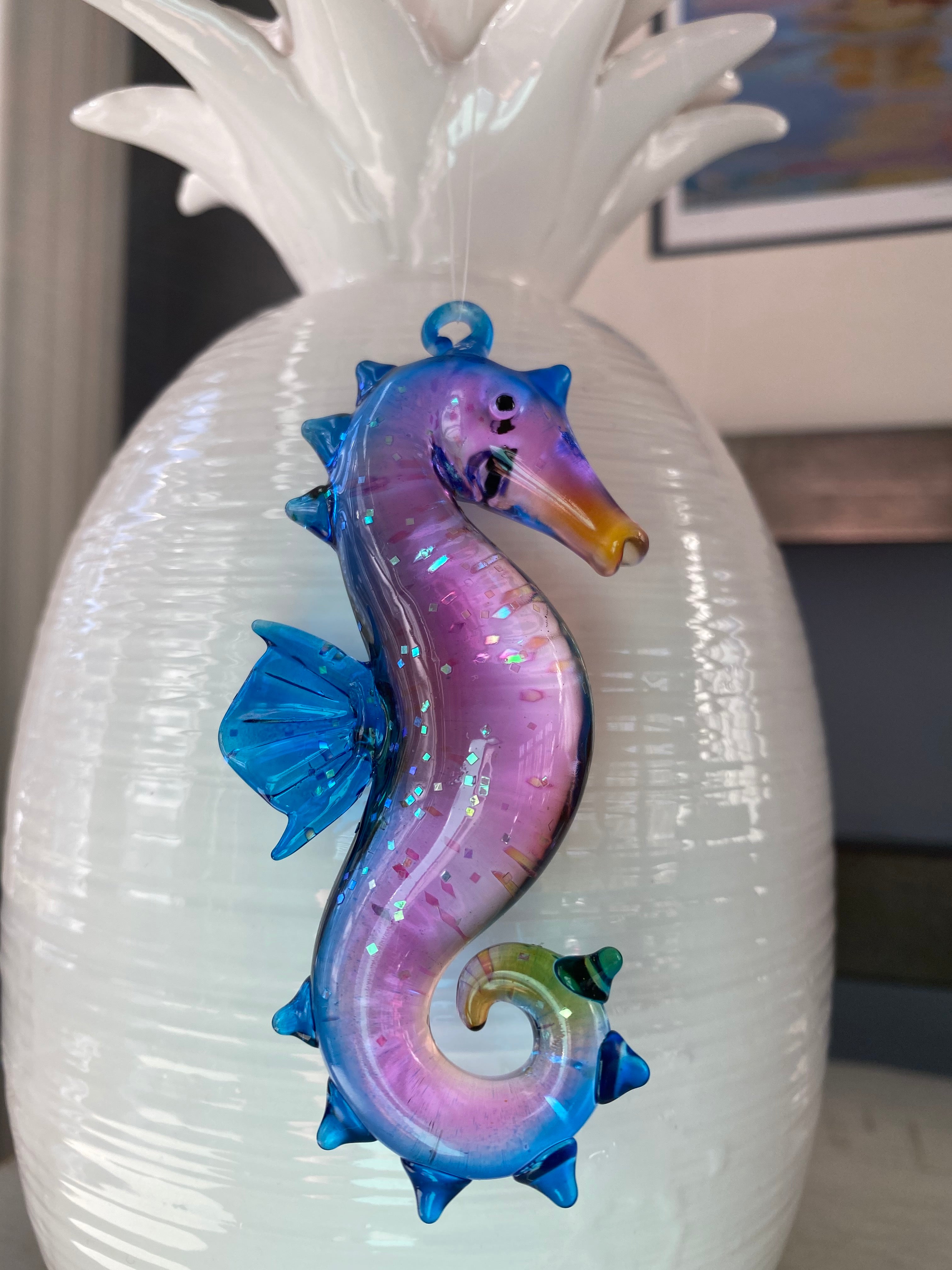 Sparkly Glass Seahorse Ornaments - 3 Great Color Combos Available