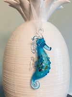 Load image into Gallery viewer, Blue Glass Seahorse Ornament
