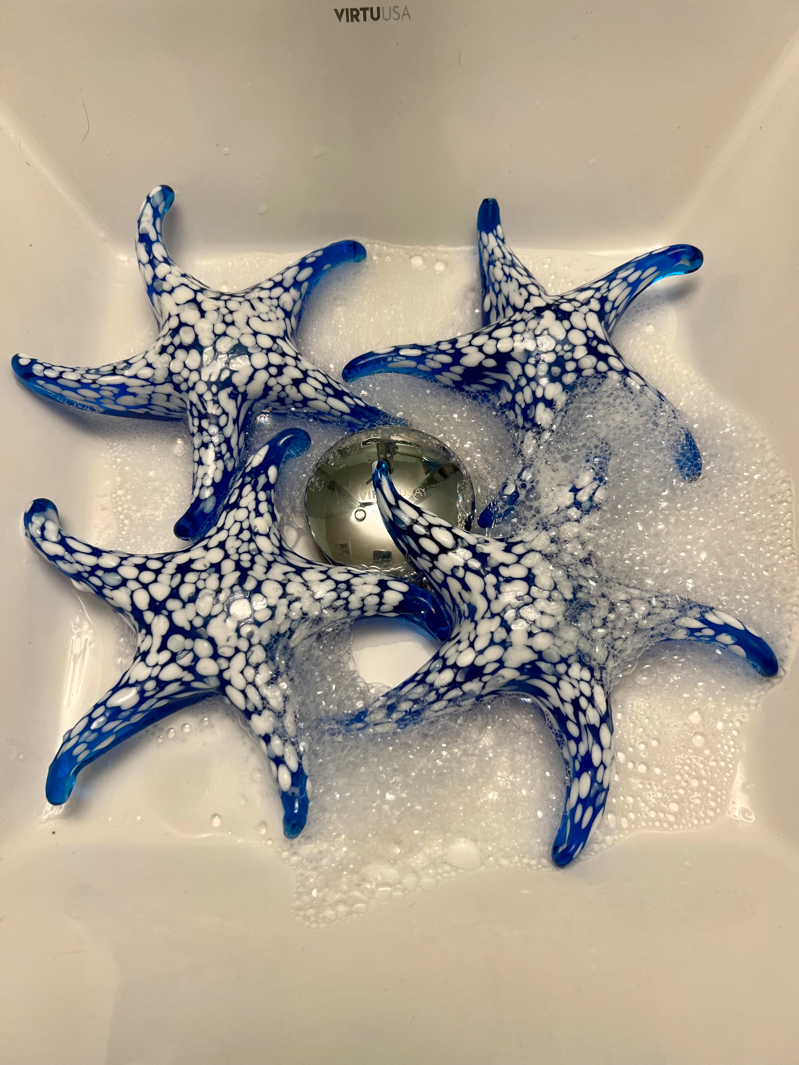 Blue and White Starfish Glass Accent