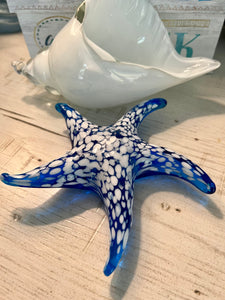 Blue and White Starfish Glass Accent