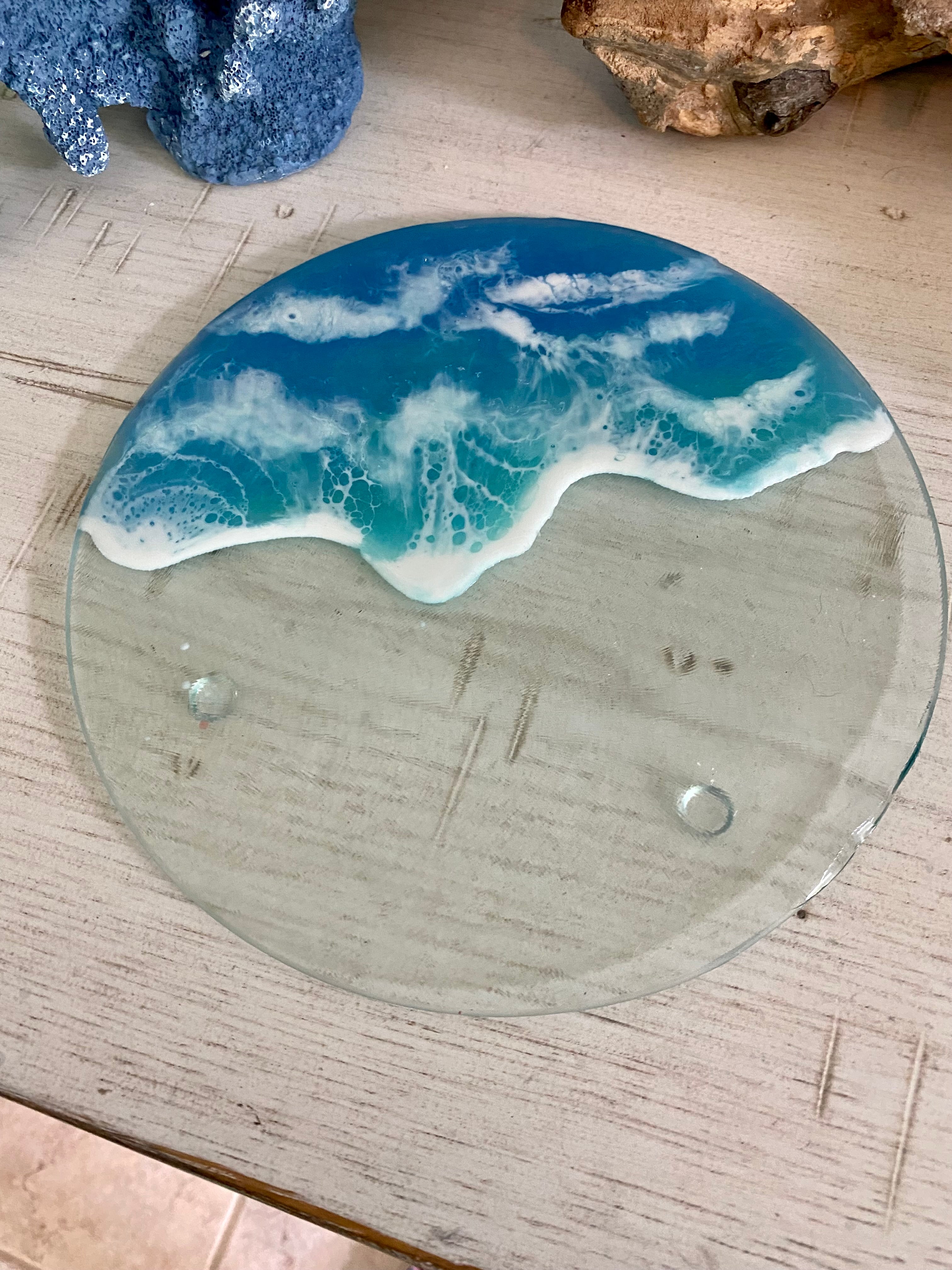 Ocean Waves Glass Trivet
