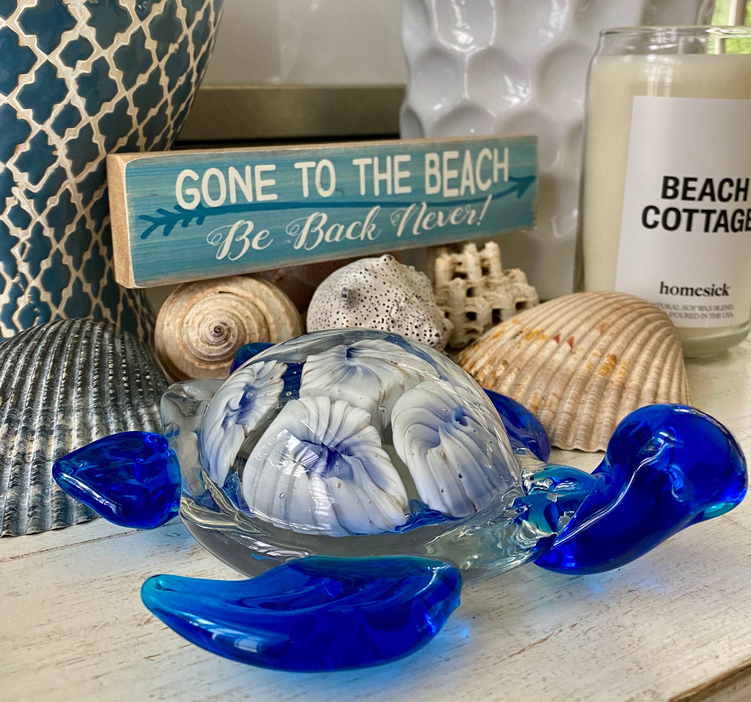 Blue and White Glass Turtle Collectible