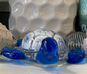 Blue and White Glass Turtle Collectible