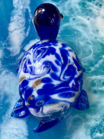 Load image into Gallery viewer, Mini Blue Swirl Turtle Glass Figurine
