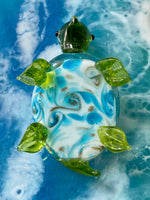 Load image into Gallery viewer, Mini Turquoise Swirl Turtle Glass Figurine
